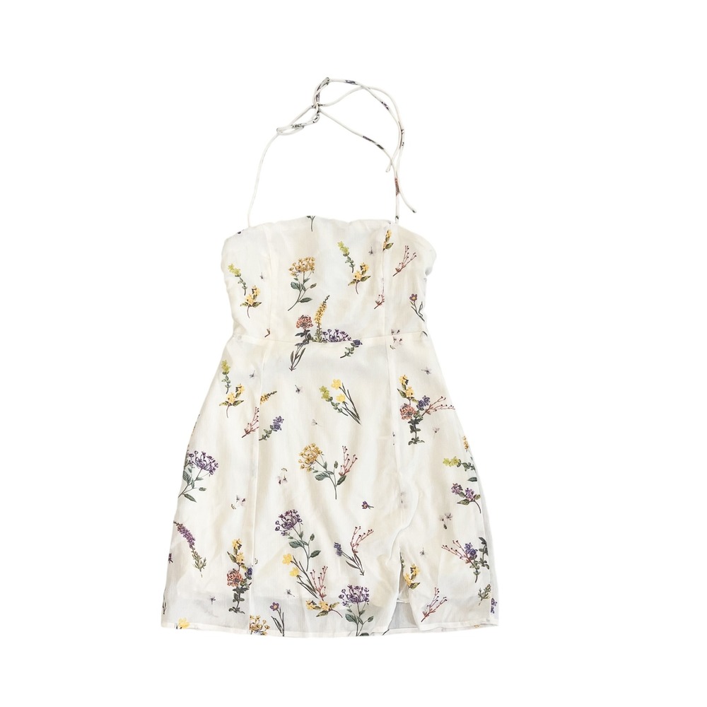 Lulus Catch the Bouquet Cream Floral Halter Lace Up Mini Dress Romantic SMALL